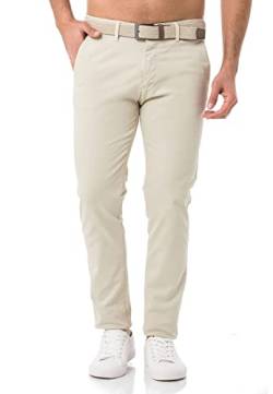 Redbridge Hose mit Gürtel Chino-Hose für Herren Freizeithose Casual Business Pants Stone W30 L32 von Redbridge