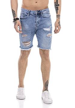Redbridge Jeans-Shorts für Herren Kurze Hose Denim Freizeithose Destroyed Look Hellblau W32 von Redbridge