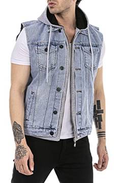 Redbridge Jeans-Weste für Herren Sweat-Jacke Jeansjacke mit Kapuze Used Look Hellblau L von Redbridge