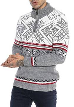 Redbridge Strickpullover für Herren Norweger Pullover Stehkragen Reißverschluss Grau S von Redbridge