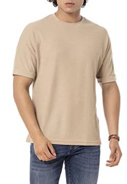 Redbridge T-Shirt für Herren Kurzarm Basic mit Krempelärmel L Beige von Redbridge