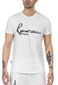 T-Shirt für Herren Kurzarm Baumwolle Rundhals Bestickt Elfenbein XXL von Redbridge