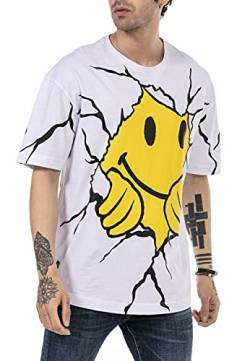 T-Shirt für Herren Oversize Kurzarm Baumwolle Rundhals Streetstyle Weiß L von Redbridge