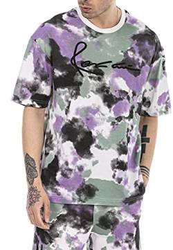 T-Shirt für Herren Oversize Kurzarm Baumwolle Rundhals Streetwear Batik Lila XXL von Redbridge