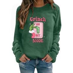 Reddomm Grinch Weihnachtspullover Familie Cropped Pullover Damen Sweatshirt Jacke Damen Weihnachts Pullis Langarmshirt Pulli Herbst Winter Festlich Chirstmas Langarm Pullover Oberteile von Reddomm