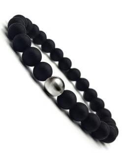 RedfoxX Armband Herren Schwarz Perlen Silber 925 Made in Germany Onyx Perlenarmband Matt 20,5 cm Geschenk für Herren Herrenarmband Schwarz Naturstein Universal Armbänder für Herren von RedfoxX