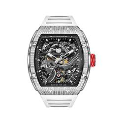 Redhai Automatische mechanische Uhr Skelett Edelstahl 50 m wasserdicht Anti-Schock Casual Taucher Herren Armbanduhr Sterling Uhren Chronograph Analog Business Casual Mode Verstellbares Silikonband, Tolles Zifferblatt mit weißem Silikonarmband von Redhai