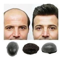 Männer Perücke Echthaar-Herrenhaarteile, dünne Haut, PU-Basis, Toupet for Männer, natürlicher Haaransatz, 20,3 x 25,4 cm, männliche Haarprothese, 15,2 cm, indisches Remy-Haarersatzsystem Perücke Mann von ReeSet