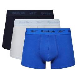 REEBOK Herren Calzoncillos para Hombre En Azul Marino/Azul/Cobalto de Algodón Con Cintura de Microfibra, Paquete de 3 Boxershorts, Vector Navy/Blue/Electric Cobalt, von Reebok