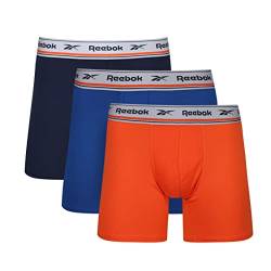 REEBOK Herren Mens Sports Trunks with Moisture Wicking, Logo Branded Elasticated Waistband Boxershorts, Orange/Vector Blue/Vector Navy, M von Reebok
