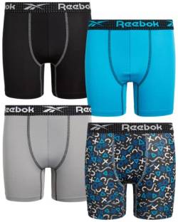 Reebok Boys? Underwear - Performance Boxer Briefs (4 Pack), Size Medium, Azure Print/Grey/Black von Reebok