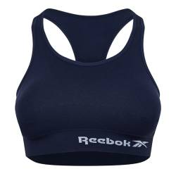 Reebok Damen Seamless Crop Top in Marineblau | Fitness-BH mit Feuchtigkeitsableitungstechnologie, geringer Belastung, Racerback und Ausschnitt-Detail von Reebok
