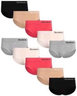 Reebok Damen Unterwäsche - Nahtlose Hipster Slips (10er-Pack), Größe M, Grau/Rosa/Schwarz von Reebok