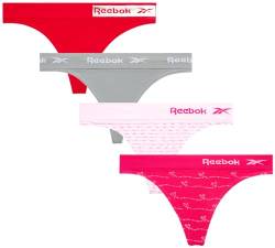 Reebok Damen Unterwäsche - Nahtloser Tanga (4er Pack), Größe S, Pink Yarrow/Sharkskin/Crimson/Pink Lady von Reebok