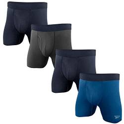 Reebok Herren-Boxershorts mit Komfortbeutel, 4er-Pack, Marineblau/Grau/Marineblau/Blau, Größe M von Reebok