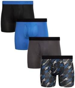 Reebok Herren Unterwäsche - Performance Boxershorts mit Fly Pouch (4er Pack), Größe XL, Schwarz/Blau/Grau/Druck, Schwarz/Blau/Grau, X-Large von Reebok