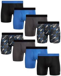 Reebok Herren Unterwäsche – Performance Boxershorts mit Fly Pouch (8er-Pack), Schwarz/Blau/Anthrazit/Schwarz bedruckt, X-Large von Reebok