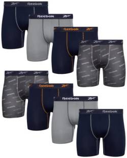 Reebok Men's Active Underwear - Sport Soft Performance Boxer Briefs (8 Pack), Size Large, Navy/Grey/Print von Reebok
