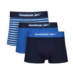 Reebok Men's Mens Super Soft Cotton Fabric in Blue/Navy/White Stripe Boxer Shorts, Vector Blau/Marineblau/Weiß gestreift, L von Reebok