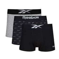 Reebok Men's Mens Super Soft Cotton Fabric in Grey/Black/Print Boxer Shorts, Grau meliert/schwarz Bedruckt & einfarbig, L von Reebok