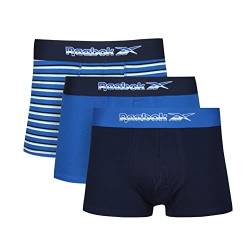 Reebok Mens Super Soft Boxer Short Cotton Fabric in Blue/Navy/White Stripe Badehose, von Reebok