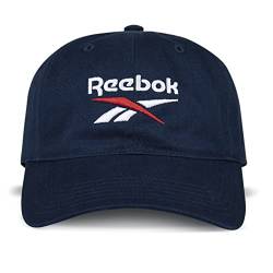 Reebok Unisex-Erwachsene Kappe Logo und mittlerer gebogener Krempe und atmungsaktivem 6-Panel-Design – Victor Baseballkappe, Vector Navy, One Size von Reebok