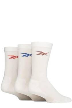 Reebok Unisex "Essentials" Crew-Socken – Herren & Damen, Baumwolle, Sport, gepolstert, Fußgewölbeunterstützung, einfarbig mit Logo, 3 Paar Multipack, UK-Größen 35-44, weiß, 6.5-8 UK von Reebok