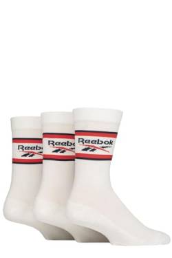 Reebok Unisex "Essentials" Crew-Socken – für Herren und Damen, Baumwolle, Sport, gepolstert, einfarbiges Logo und Streifen, 3 Paar Multipack, Größe 35-44, weiß, 6.5-8 UK von Reebok
