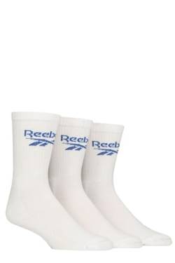 Reebok Unisex "Foundation" Crew-Socken – Herren & Damen, Baumwolle, gepolstert, gerippt, einfarbig mit Logo, 3 Paar Multipack, UK-Größen 35-47, weiß, 4.5-6 UK von Reebok