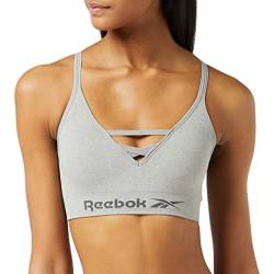 Reebok Women's Women’s Seamless, Stretchy Wirefree Sports Crop Top with Racer Style Back in Grey Marl Training Bra, Grau, S von Reebok