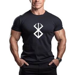 ReedCA Bersek Musou – Bodybuilding-T-Shirt für Herren, Fitnessstudio, Training, Top, modisches Workout-Shirt, Hipster-Shirt, A Man of Iron, Emoyinji-Schwarz, Mittel von ReedCA