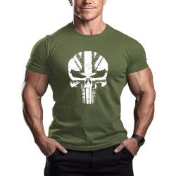 ReedCA Punisher UK Herren Bodybuilding T-Shirt – Gym Training Top Fashion Kurzarm, Grün , XL von ReedCA