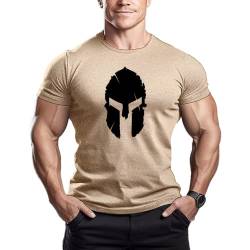 ReedCA Spartan Helm – Herren Bodybuilding T-Shirt – Gym Training Top Fitness, Sand, 4X-Groß von ReedCA