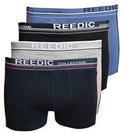 Reedic Herren Boxershorts, Baumwolle, 4er Pack, Größe XXX-Large (3XL), Farbe je 1x dunkelblau, grau, schwarz, blau von Reedic