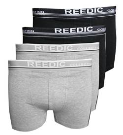 Reedic Herren Boxershorts, Baumwolle, 4er Pack, Größe XXX-Large (3XL), Farbe je 2X grau, schwarz von Reedic