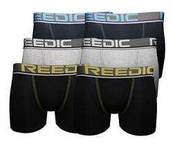 Reedic Herren Boxershorts, Baumwolle, 6er Pack, Größe X-Large (XL), Farbe je 2X schwarz, grau, blau von Reedic