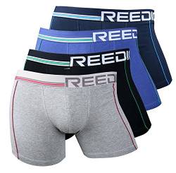 Reedic Herren Boxershorts Baumwolle 4er Pack, Größe Medium (M), Farbe je 1x grau, schwarz, blau, dunkelblau von Reedic