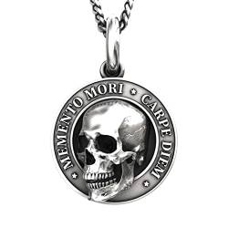 Anhänger Mondstein Silber Skullss Anhänger Memento Mori Skullss Anhänger Realistische Festliche Halskette 3D-Effekt Silber Skullss für Männer Auffällige Ketten Damen (j-Silver, One Size) von Reepetty