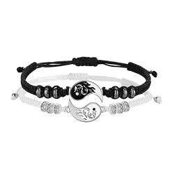 Armband Mehrreihig Best Friend Armbänder 2 passende Yin und Yangs verstellbare Seilarmbänder für Freundschaft, Beziehung, Freund, Freundin, Valentinstagsgeschenk Armkettchen Silber (A, One Size) von Reepetty