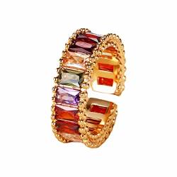 Damen Ringe mit Zirkonia Personalisierter Regenbogen-Ring, einfaches und zartes Design, geeignet für alle Gelegenheiten Ringers Pellets (Gold-b, One Size) von Reepetty