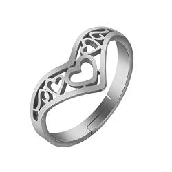 Dünne ene Ringe Stern Herz Ringe für Frauen Männer Splice offen verstellbare Paare Ringe Schmuck Geschenke Zubehör Versprechen Fingerringe Hochzeit Verlobungsbänder Ringelband Silber (B, One Size) von Reepetty