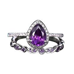 Echt Ringe Für Herren Glänzender Amethyst Ring Tropfenform Zirkonia Versprechen Ringe Set Teardrop Ring Verlobung Ehering Ring Sets Gürtel Mit Ringen Damen (Purple, 7) von Reepetty