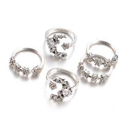 Haar Ringe Set 5PC Lover Stack Silver Rings Bohemian Ehering kristalline Frauen Der Ringe Kostüm (Silver-4, One Size) von Reepetty