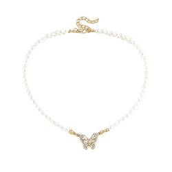 Panzerkette Halskette Schmetterlings-Weinlese-Schlüsselbein-Ketten-Mode-einfache Perlen-Halskette Ketten Set Herren (Gold-B, One Size) von Reepetty