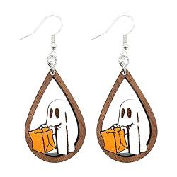 Reepetty Damen Ohrringe Ohrstecker Gespenst-Tropfen-Ohrringe aus Holz Geschenk aus Holz Teardrop-Ohrringe Hängende hölzerne Teardrop-Kaninchen-Ohrringe Ohrringe Edelstahl Set (White #7, One Size) von Reepetty