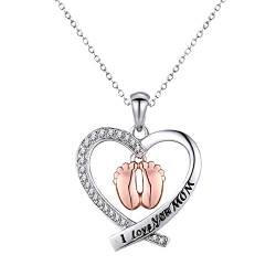 Reepetty Halskette Endkappe Ich Liebe Dich Mama Herzförmige Baby-Fußabdruck-Fuß-Anhänger-Halskette Herzförmige Strass-Halskette Geschenk an die Mutter Tennis Halskette (Silver-g, One Size) von Reepetty