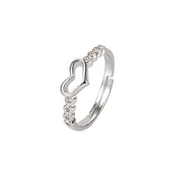 Reepetty Herzform Ring Mode Zirkon Verstellbarer Ring Schmuck für Frauen Ringe Schmuck Silber Herren (Silver-d, One Size) von Reepetty