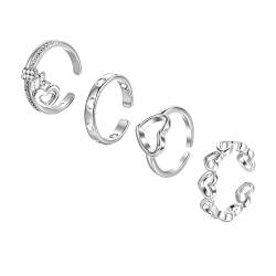 Reepetty Kreativer hohler Herz-Ring-Mode-Ring-einfacher Ring-vierteiliges Set Ring Edelstahl Damen Ringe (Black-f, One Size) von Reepetty