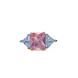 Reepetty Mode-quadratischer Ring-Rosa-Zirkon-Öffnungs-justierbarer Ring Damen-Damenring Edelstahl (Pink-8, One Size) von Reepetty