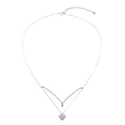 Reepetty Turmalin Anhänger Art- und Weisedoppelte Liebes-Halsketten-weibliches einfaches Set mit Diamanten der Schlüsselbein-Kette geschichtete Hawaii Ketten 50 Stück (d-Silver, One Size) von Reepetty